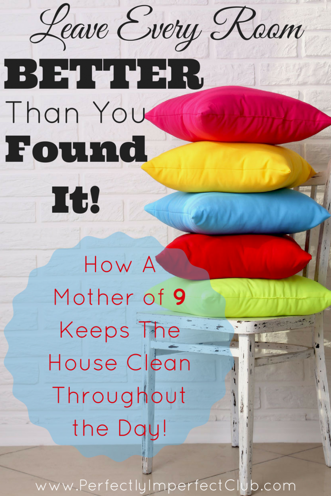 These are great tips from a Mom of 9 who manages to keep her house picked up throughout the day! |tidy up|organize|declutter|housekeeping|largefamilyliving